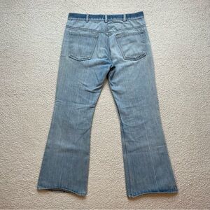 Vintage 70s Sears Thumbs Up Light Wash Faded Distressed Flare Denim Size 34 x 28